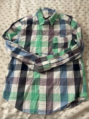 Crewcuts Green Blue and White Plaid Button-Down Shirt